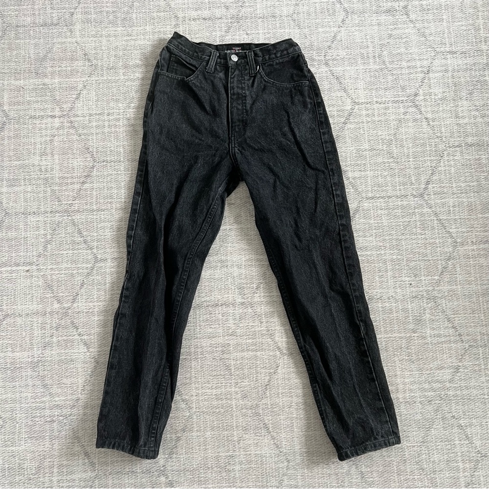 Vintage 1990s GUESS Women’s Black Distressed Faded High Waist Slim Denim Jeans